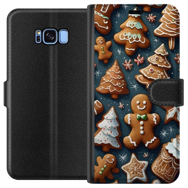 Kompatibelt Plånboksfodral till Samsung Galaxy S8 Pepparkakor formade som granar gubbar och stjärnor dekorerade med glasyr i mysigt vintermönster som