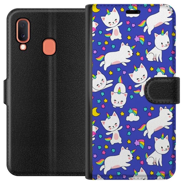 Kompatibelt Plånboksfodral till Samsung Galaxy A20e Katt enhörningar Kompatibelt Plånboksfodral till Samsung Galaxy A20e Katt enhörningar