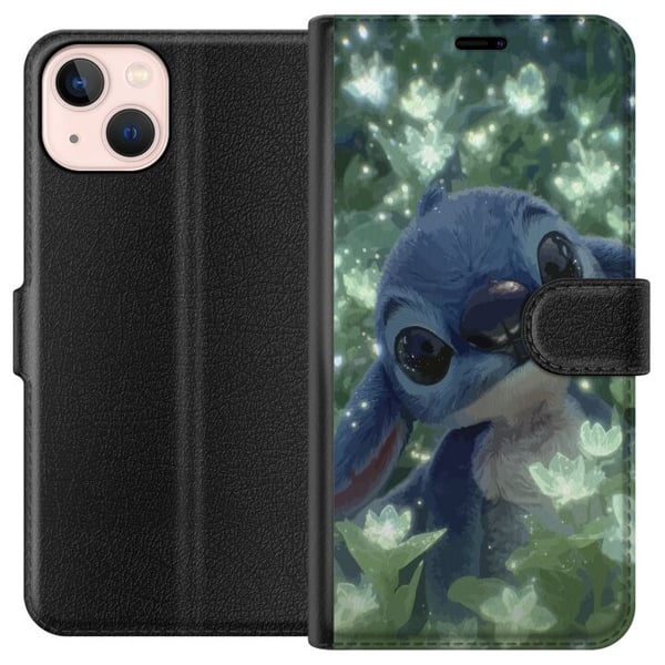 Kompatibelt Plånboksfodral till Apple iPhone 13 mini Disney Stitch kawaii figur med blomma