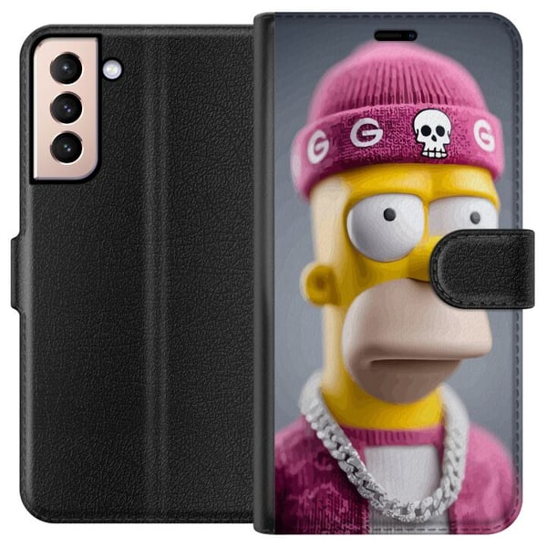 Kompatibelt Lommeboketui til Samsung Galaxy S21 Homer Simpson-inspirert figur med rosa lue, kjede og streetstil, perfekt for fans av The Simpsons og Kompatibelt Lommeboketui til Samsung Galaxy S21 Homer Simpson-inspirert figur med rosa lue, kjede og streetstil, perfekt for fans av The Simpsons og