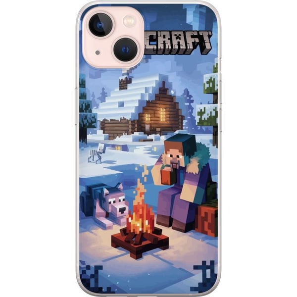 Kompatibelt Mobildeksel til Apple iPhone 13 Minecraft-vintermotiv med Steve, ulv, leirbål og snødekt hytte, spillillustrasjon for Minecraft-fans Kompatibelt Mobildeksel til Apple iPhone 13 Minecraft-vintermotiv med Steve, ulv, leirbål og snødekt hytte, spillillustrasjon for Minecraft-fans