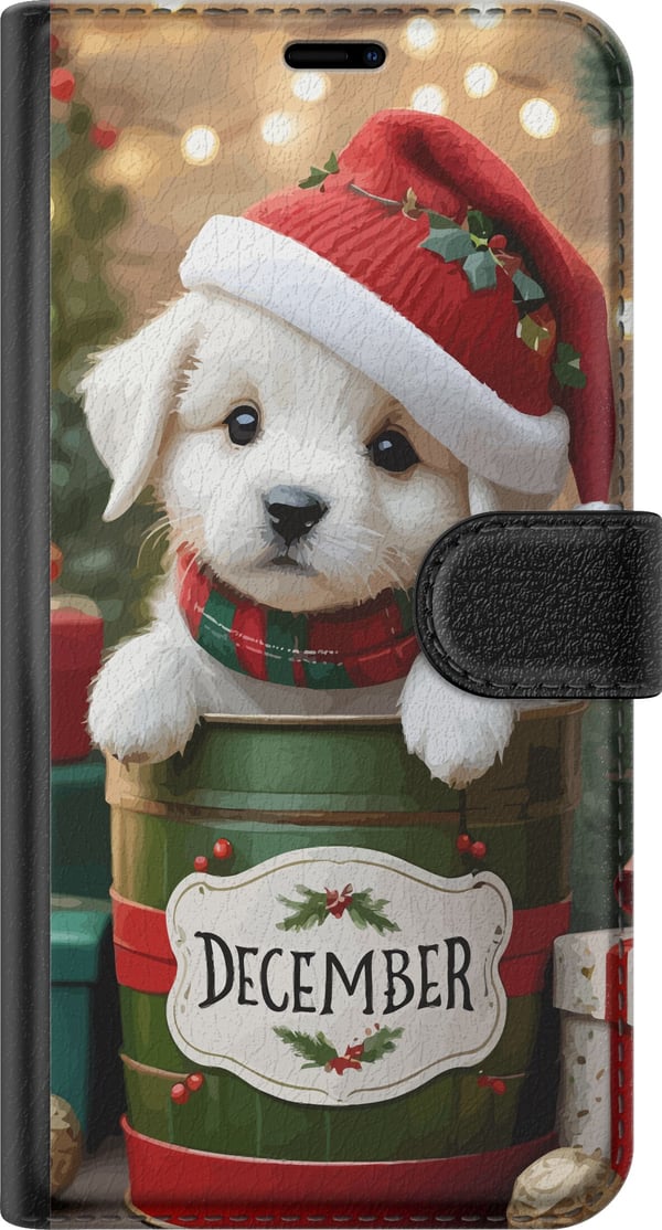 Kompatibel Tegnebogsetui til Samsung Galaxy A33 5G December hvalp jul sød hund nissehue hyggelig jul hvalp festlig sne lys yndig ferie plakat