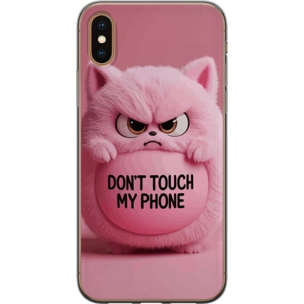 Kompatibelt Mobildeksel til Apple iPhone XS Humoristisk rosa katt med teksten Don’t Touch My Phone – et morsomt og trendy motiv som passer perfekt so