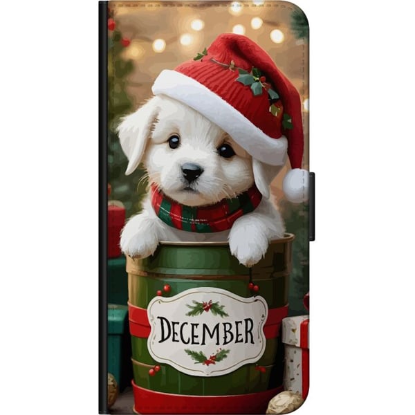 Kompatibelt Plånboksfodral till Samsung Galaxy A20s December valp jul söt hund tomteluva cosy christmas puppy festive snow lights adorable holiday po