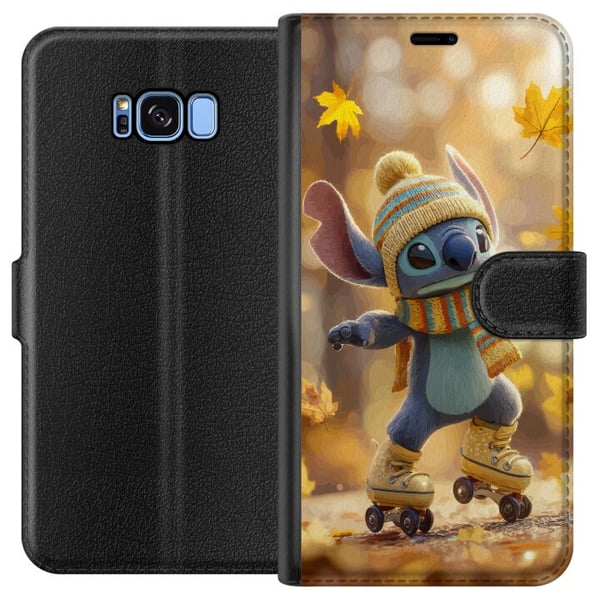 Kompatibelt Plånboksfodral till Samsung Galaxy S8 Höstinspirerad Stitch på rullskridskor med mössa halsduk och löv varm söt illustration för Disney ä Kompatibelt Plånboksfodral till Samsung Galaxy S8 Höstinspirerad Stitch på rullskridskor med mössa halsduk och löv varm söt illustration för Disney ä