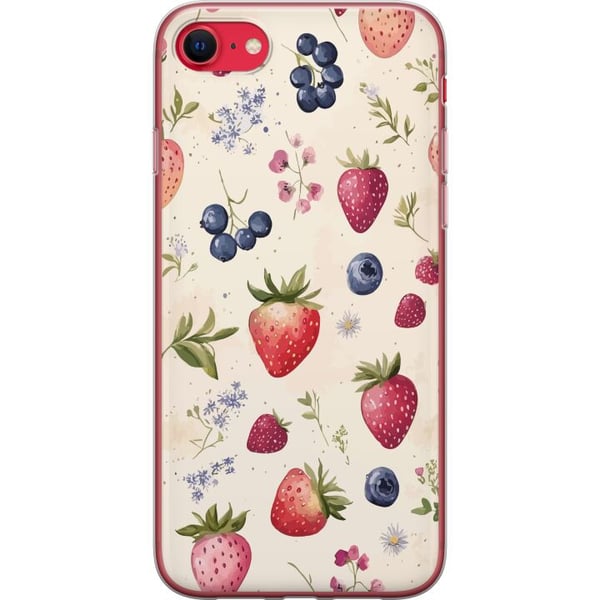 Kompatibelt Mobildeksel til Apple iPhone SE (2022) Sommerlig bærmønster med jordbær, blåbær og blomster i akvarell – trendy og frisk design som passe