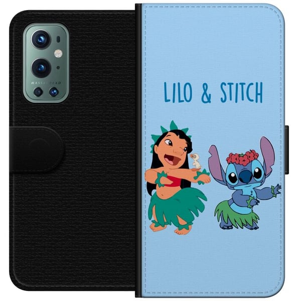 Kompatibelt Lommeboketui til OnePlus 9 Pro Lilo og Stitch som danser hula i en fargerik tropisk illustrasjon