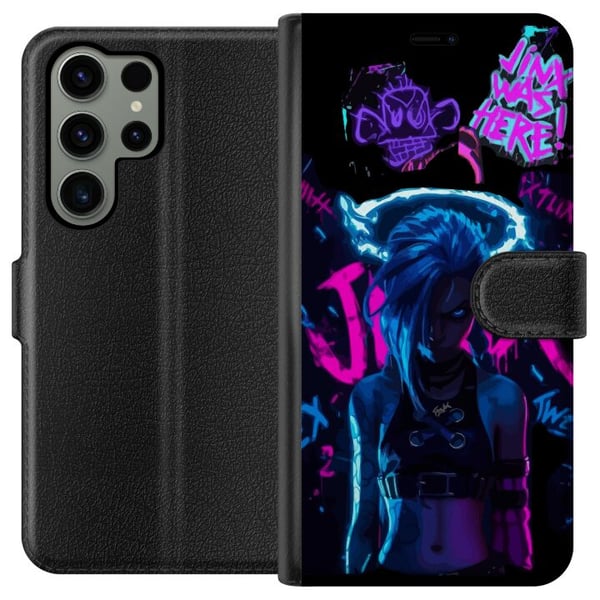 Kompatibel Tegnebogsetui til Samsung Galaxy S23 Ultra Arcane Jinx plakat League of Legends LoL graffiti neon anime Netflix spilkarakter fanart-design Kompatibel Tegnebogsetui til Samsung Galaxy S23 Ultra Arcane Jinx plakat League of Legends LoL graffiti neon anime Netflix spilkarakter fanart-design