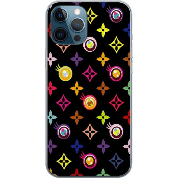 Kompatibel Mobilcover til Apple iPhone 12 Pro Farverigt mønster med geometriske symboler og øjne på sort baggrund pop art-design