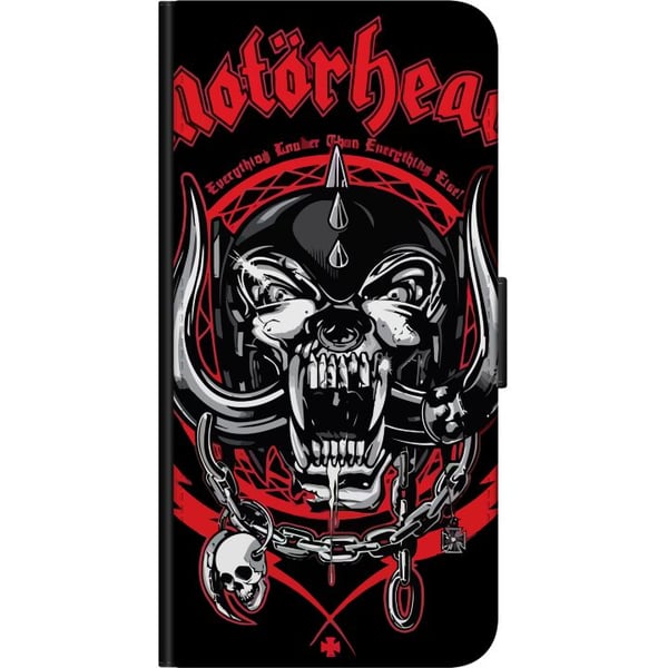 Kompatibelt Plånboksfodral till Samsung Galaxy A20s Motorhead dödskalle i rött och svart hård rockdesign för fans av klassisk metal och energi
