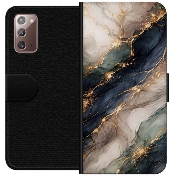 Kompatibelt Plånboksfodral till Samsung Galaxy Note20 Lyxig abstrakt marmorkonst i svart, vitt och guld med eleganta linjer, exklusiv design för post