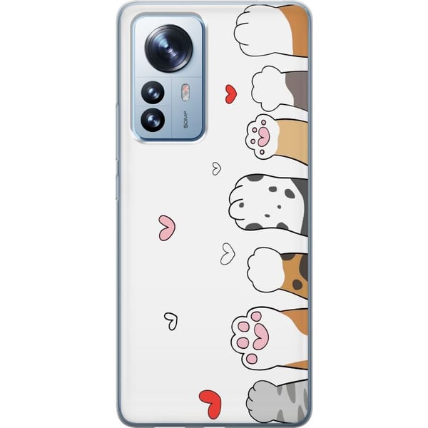 Yhteensopiva Puhelinkuori Xiaomi 12 Pro Suloiset kissantassut, joissa on sydämiä valkoisella taustalla, minimalistinen kawaii-aihe eläinten ystäville