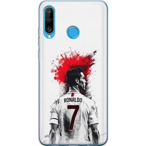 Kompatibel Mobilcover til Huawei P30 lite Ronaldo Red Energy-motiv med Cristiano Ronaldo i stiliseret rød-hvidt design med en kraftfuld følelse