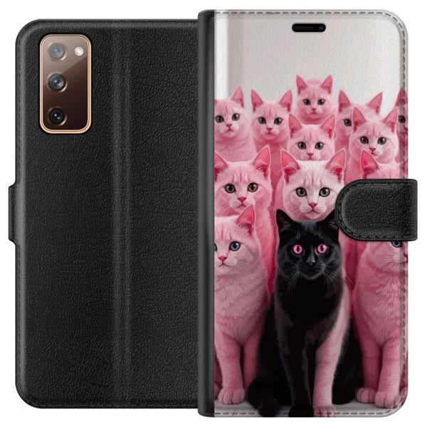 Kompatibelt Lommeboketui til Samsung Galaxy S20 FE Svart katt blant rosa katter, morsomt kontrastfylt design med leken sjarm og trendy fargekombinasj