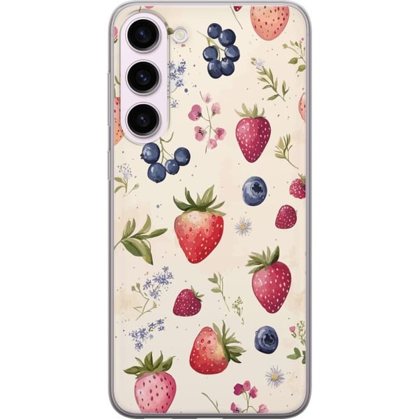 Kompatibelt Mobildeksel til Samsung Galaxy S23+ Sommerlig bærmønster med jordbær, blåbær og blomster i akvarell – trendy og frisk design som passer a Kompatibelt Mobildeksel til Samsung Galaxy S23+ Sommerlig bærmønster med jordbær, blåbær og blomster i akvarell – trendy og frisk design som passer a