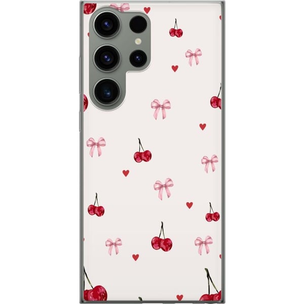 Kompatibelt Mobildeksel til Samsung Galaxy S23 Ultra Kirsebærhjerter og sløyfer med kirsebær, rosa sløyfer og hjerter i et sjarmerende og søtt design Kompatibelt Mobildeksel til Samsung Galaxy S23 Ultra Kirsebærhjerter og sløyfer med kirsebær, rosa sløyfer og hjerter i et sjarmerende og søtt design