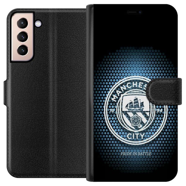 Kompatibelt Lommeboketui til Samsung Galaxy S21 Manchester City fotball Erling Haaland blå klubdesign illustrasjon
