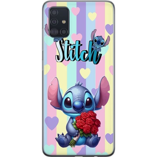 Kompatibel Mobilcover til Samsung Galaxy A51 Stitch med roser i romantisk tegneseriestil mod stribet baggrund