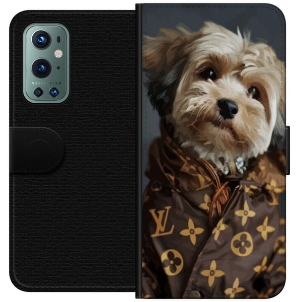 Kompatibel Tegnebogsetui til OnePlus 9 Pro Lille hund i luksusjakke, elegant og sjovt design til modeelskere og hundeejere med stil