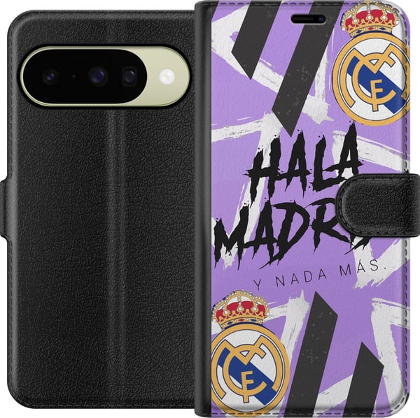 Yhteensopiva Lompakkokotelo Google Pixel 10 Violetti Hala Madrid -design, jossa on seuran tunnus ja voimakas urheilugrafiikka – täydellinen jalkapall