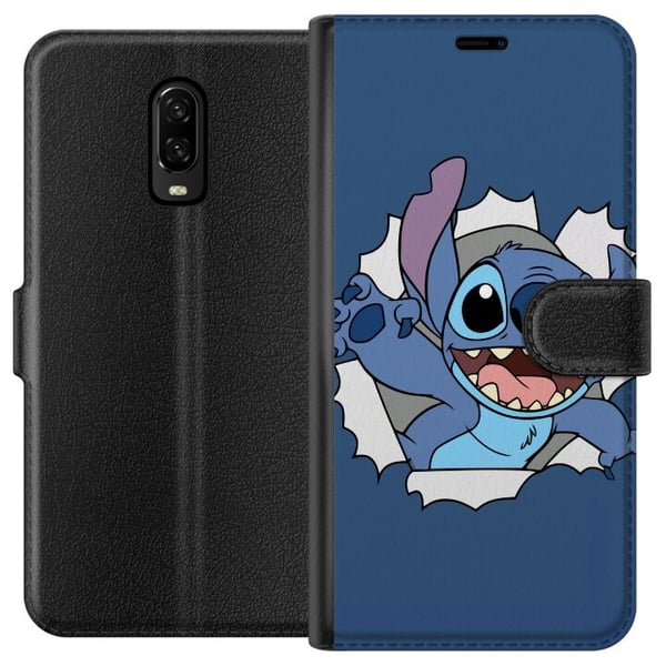 Kompatibelt Plånboksfodral till OnePlus 6T Disney Stitch Lilo and Stitch blå figur cute alien kawaii cartoon character funny poster retro design
