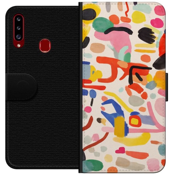 Kompatibelt Plånboksfodral till Samsung Galaxy A20s Lekfull färgexplosion i modern abstrakt stil