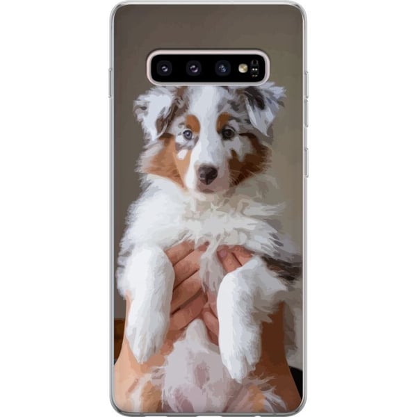 Kompatibelt Mobilskal till Samsung Galaxy S10+ Hundvalp illustration – Söt fluffig valp i porträttdesign med blå ögon