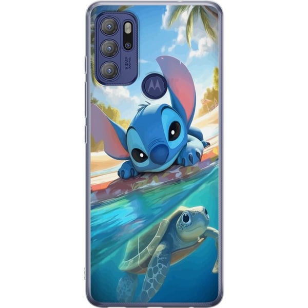 Kompatibel Mobilcover til Motorola Moto G60S Stitch med skildpadde - sød blå alien i tropisk strandmiljø fra Disney