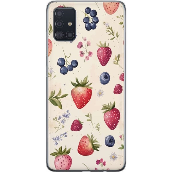 Kompatibel Mobilcover til Samsung Galaxy A51 Sommerligt bærmønster med jordbær, blåbær og blomster i akvarel – trendy og frisk design, der passer til