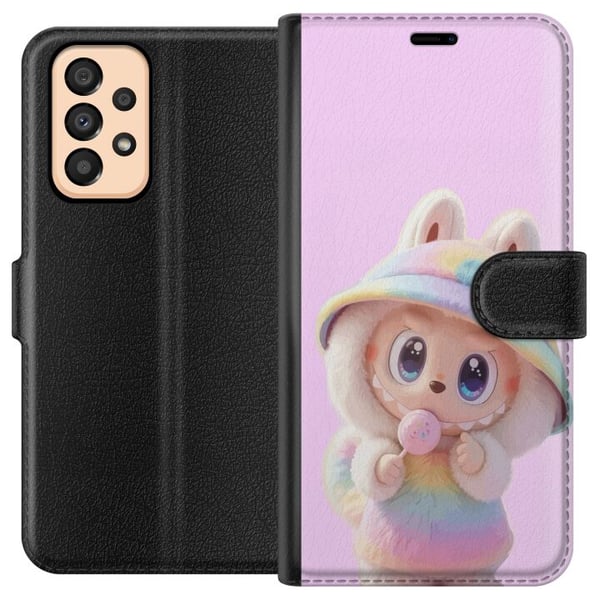 Yhteensopiva Lompakkokotelo Samsung Galaxy A33 5G Rainbow Bunny Cutie – suloinen pastellisävyinen kuva, jossa söpö hahmo hupparissa