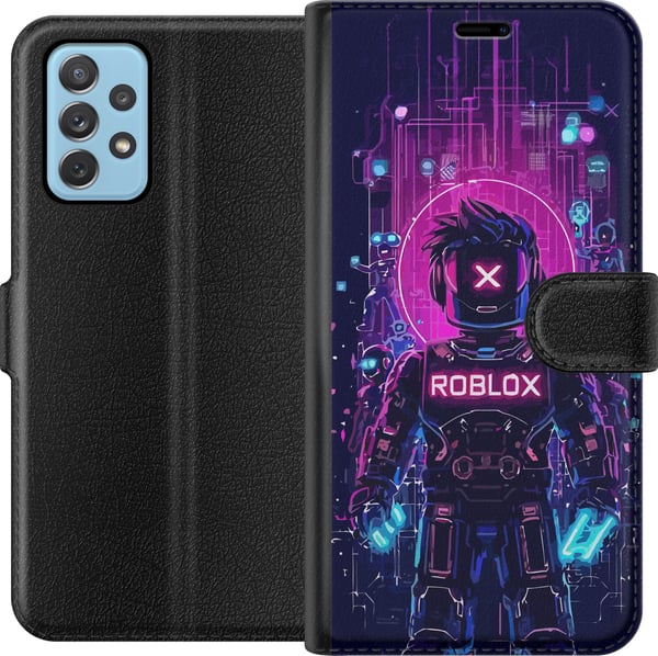 Yhteensopiva Lompakkokotelo Samsung Galaxy A52 5G Roblox Cyber Core Tehokas digitaalinen Roblox-design violetilla valaistuksella ja futuristisella ta
