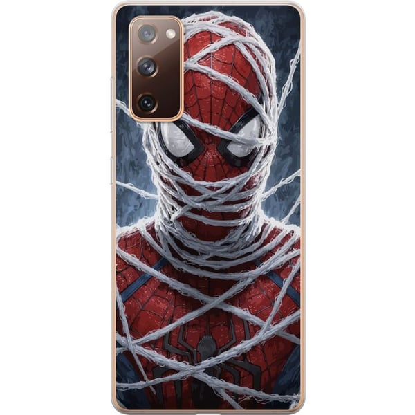 Kompatibelt Mobilskal till Samsung Galaxy S20 FE Spider-Man täckt av täta nätlager i dramatisk närbild som framhäver maskens struktur intensitet och