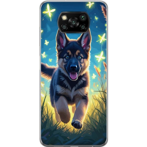 Kompatibel Mobilcover til Xiaomi Poco X3 NFC Hvalp schæferhund hund plakat hund hvalp løber eng sommerfugle sød dyreillustration natkunst