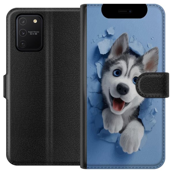 Kompatibelt Lommeboketui til Samsung Galaxy S10 Lite Søt huskyvalp med store blå øyne titter frem gjennom en ødelagt vegg i myk 3D-stil, noe som skap Kompatibelt Lommeboketui til Samsung Galaxy S10 Lite Søt huskyvalp med store blå øyne titter frem gjennom en ødelagt vegg i myk 3D-stil, noe som skap