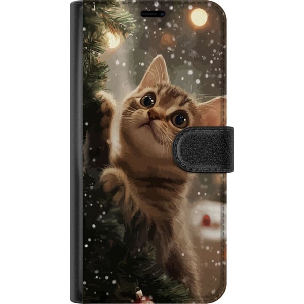 Kompatibelt Lommeboketui til Samsung Galaxy S10 Lite Katt som klatrer i juletre med snøfall, koselig vinterdesign perfekt for katte- og juleelskere