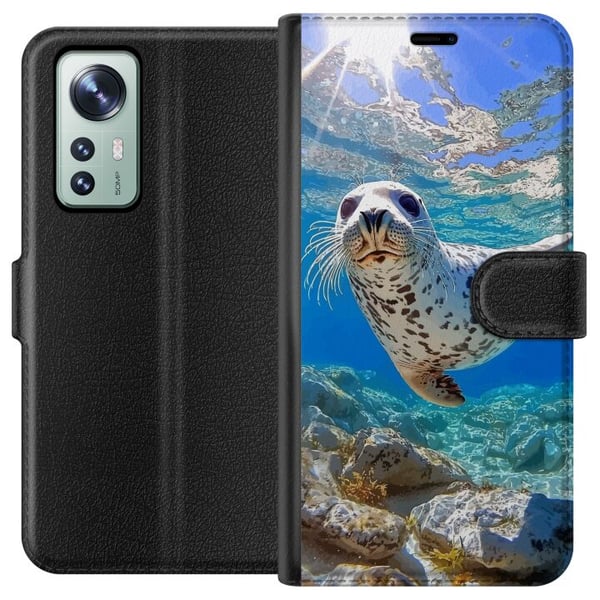 Yhteensopiva Lompakkokotelo Xiaomi 12 Säl Hav Simmande Djurmotiv Natur Vattenmotiv Blå Design