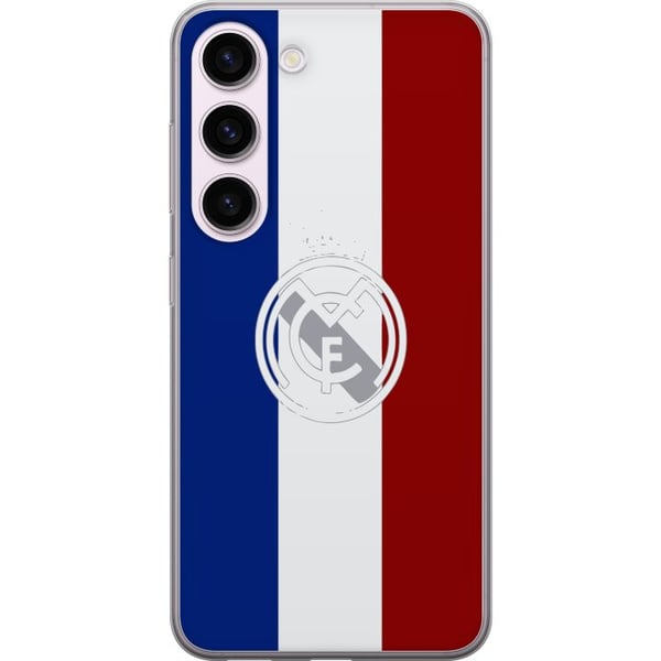 Kompatibelt Mobildeksel til Samsung Galaxy S23 Trikolorinspirert sportsdesign i blått, hvitt og rødt – kraftfull fotballinspirert illustrasjon med eu
