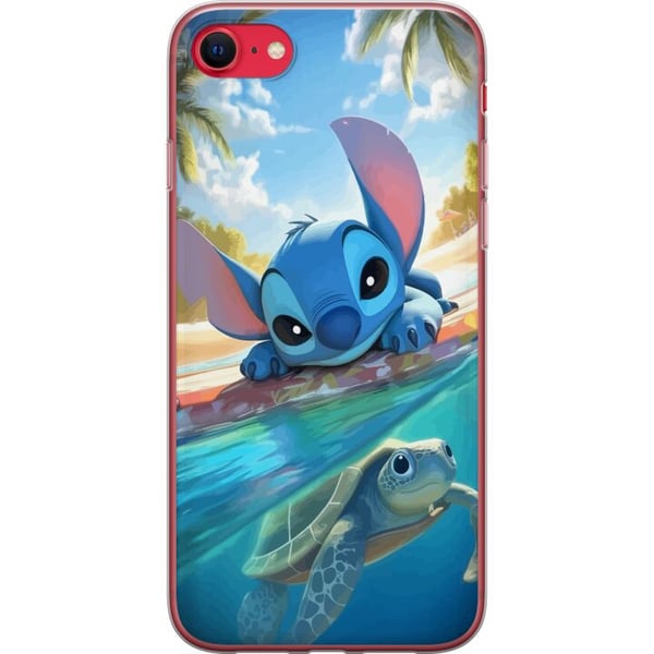 Kompatibel Mobilcover til Apple iPhone SE (2020) Stitch med skildpadde - sød blå alien i tropisk strandmiljø fra Disney