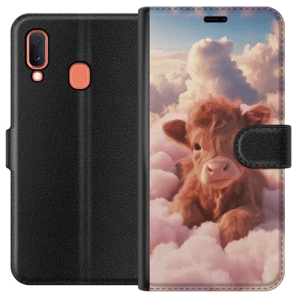 Kompatibelt Lommeboketui til Samsung Galaxy A20e Søt kalv blant skyer drømmeaktig rosa design med myke farger varm følelse av ro trygghet glede og fa Kompatibelt Lommeboketui til Samsung Galaxy A20e Søt kalv blant skyer drømmeaktig rosa design med myke farger varm følelse av ro trygghet glede og fa
