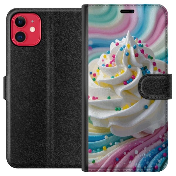Kompatibelt Plånboksfodral till Apple iPhone 11 Glass swirl illustration – Vit grädde med regnbågar och färgglatt strössel