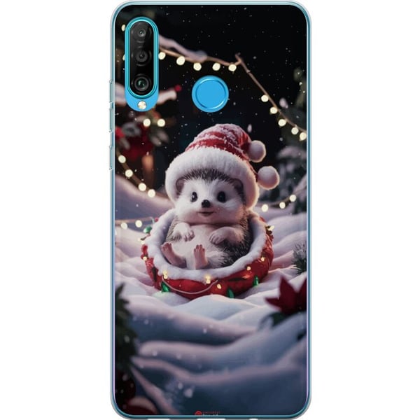 Kompatibel Mobilcover til Huawei P30 lite Juleagtig pindsvin sød vinter hyggelige lys nissehue pindsvin sød jul yndig højtid plakat