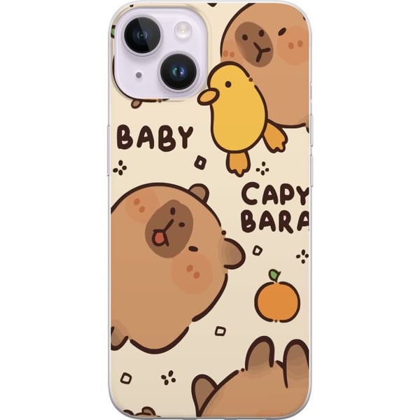 Kompatibelt Mobildeksel til Apple iPhone 14 Plus Kawaii-kapibaraillustrasjon – Søt tegnet design med ender og appelsiner