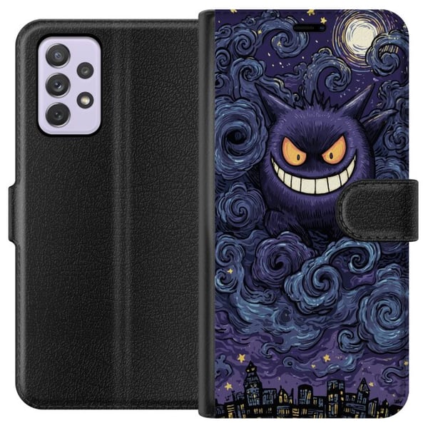Kompatibelt Lommeboketui til Samsung Galaxy A52s 5G Pokémon Gengar-illustrasjon – Mørkt motiv med stjernehimmel og bykunst