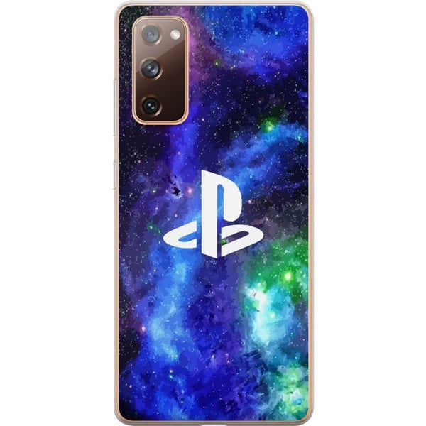 Kompatibelt Mobilskal till Samsung Galaxy S20 FE Playstation logotyp mot galaxbakgrund kosmisk gamingdesign för gamers och konsolfans