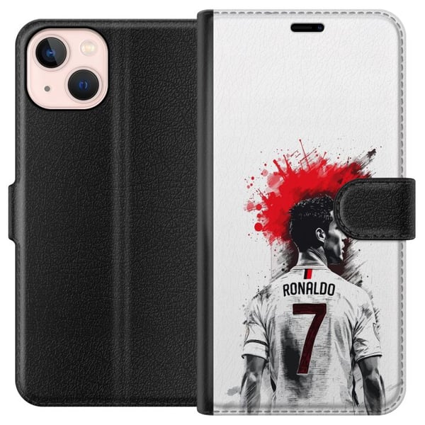 Kompatibelt Plånboksfodral till Apple iPhone 13 mini Ronaldo Red Energy motiv med Cristiano Ronaldo i rödvit stiliserad design med kraftfull känsla