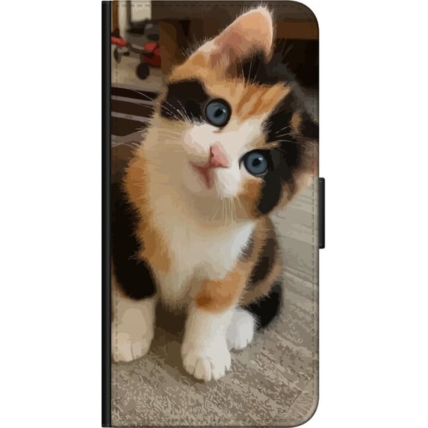 Kompatibel Tegnebogsetui til Motorola Moto G9 Play Trefarvet killing med blå øjne, sødt indendørsmiljø og charmerende udtryk, perfekt til alle, der k