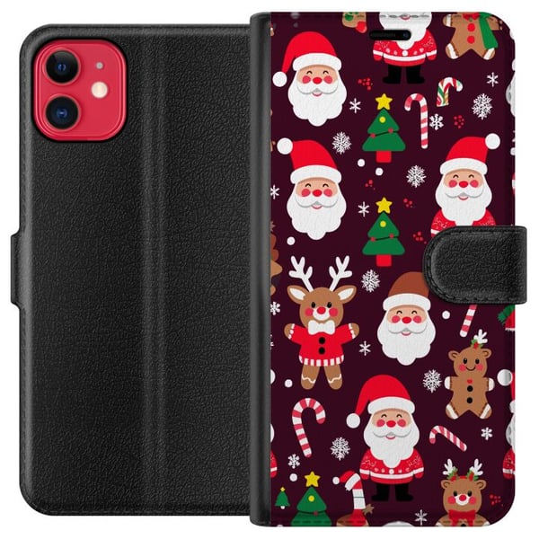 Kompatibel Tegnebogsetui til Apple iPhone 11 Merry Squad-julemønster med nisser, rensdyr og peberkager, sødt vinterdesign i tegneseriestil Kompatibel Tegnebogsetui til Apple iPhone 11 Merry Squad-julemønster med nisser, rensdyr og peberkager, sødt vinterdesign i tegneseriestil