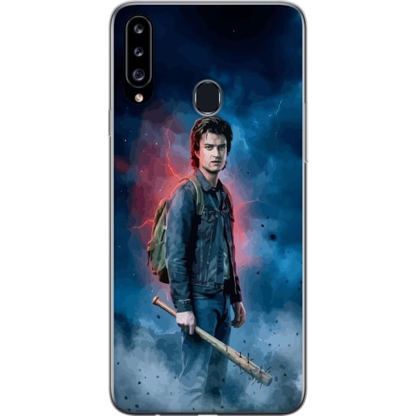 Kompatibelt Mobildeksel til Samsung Galaxy A20s Stranger Things-portrett med baseballtre, lyn og dramatisk bakgrunn