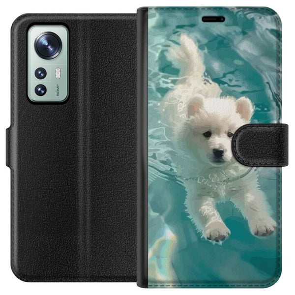 Yhteensopiva Lompakkokotelo Xiaomi 12 Koiranpentu vedessä valkoinen pentukoira uima-allas sininen turkoosi kesäaihe söpö lemmikkikuvitus design taide Yhteensopiva Lompakkokotelo Xiaomi 12 Koiranpentu vedessä valkoinen pentukoira uima-allas sininen turkoosi kesäaihe söpö lemmikkikuvitus design taide