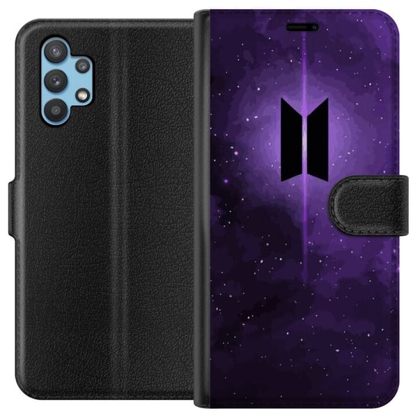 Kompatibelt Plånboksfodral till Samsung Galaxy A32 5G BTS kpop logo purple galaxy poster space design korean band army symbol stjärnhimmel musik fan